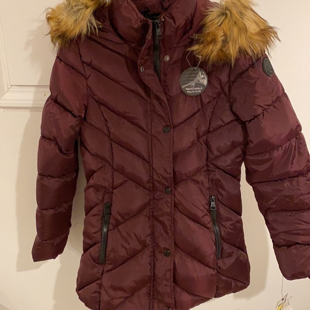 NWT Madden Girl Juniors Faux-Fur Trim Hooded Merlot M - Picture 6 of 15